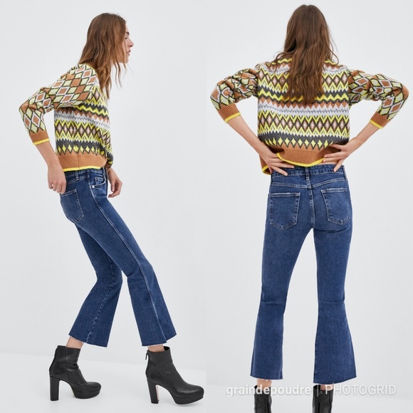 Zara Cropped Hi-Rise Flare Culotte Jeans 36 4 S - Picture 2 of 5
